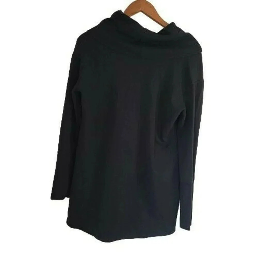 Merona Cowl Neck Size L/G Long Sleeve Tunic LONG Black Sweatshirt front short - Picture 2 of 10